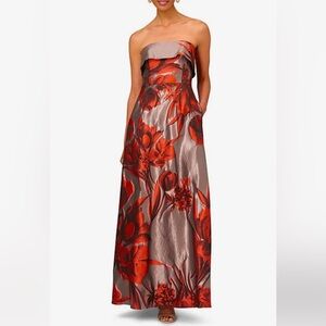 Aidan Mattox Floral Jacquard Strapless Sleeveless Popover Bodice Gown